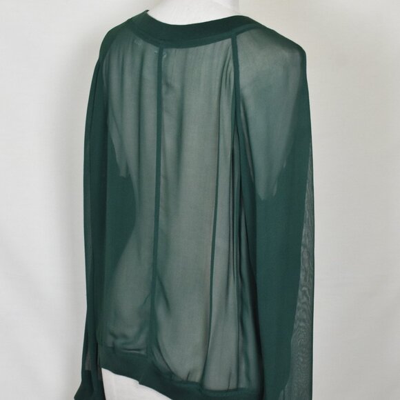 One Fine Day Top Blouse M SHEER Green Long Sleeve Crew Neck Machine Wash - Picture 3 of 5